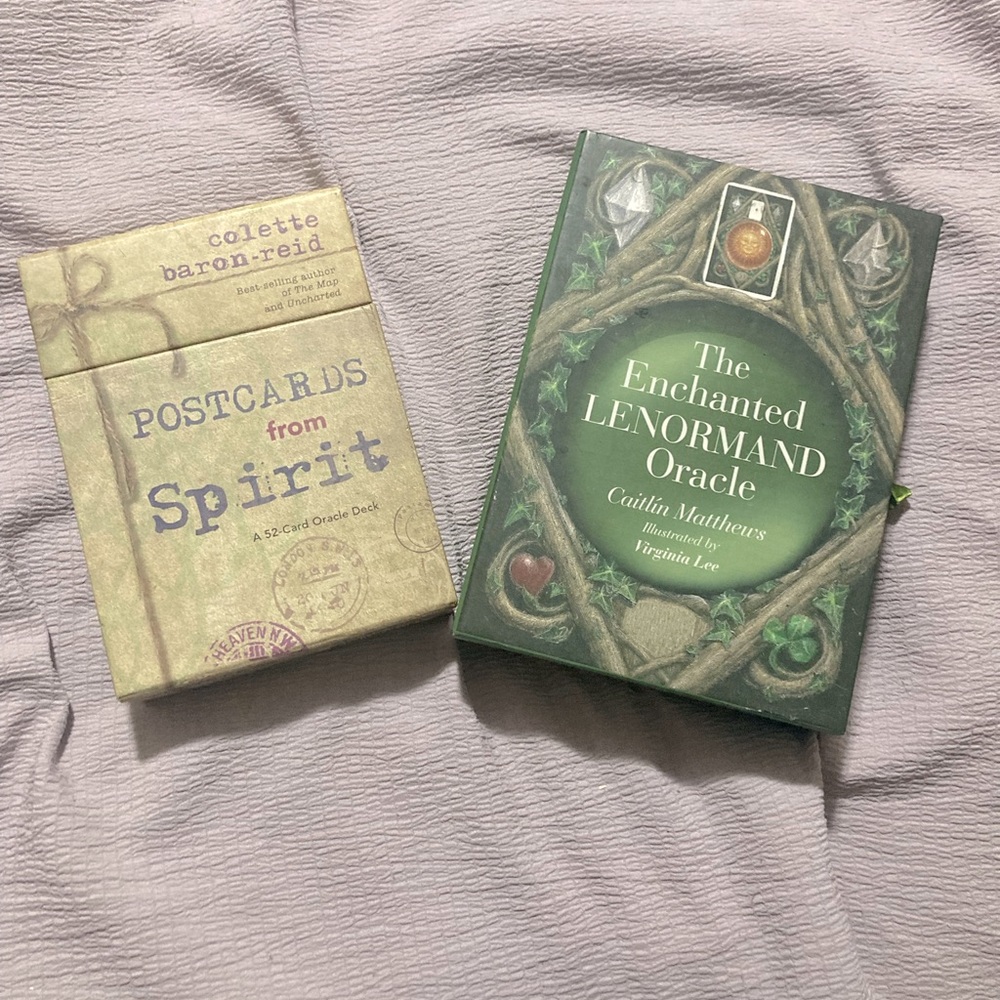 The enchanted Lenormand oracle deck and post cards from spirit tarot deck cards